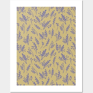 Vector pattern with herbs and flowers silhouettes Posters and Art